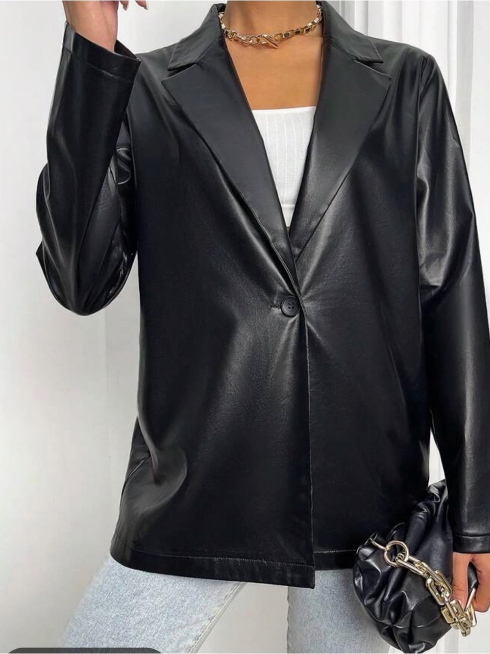 SHEIN Black Faux Leather Blazer Jacket - Women
